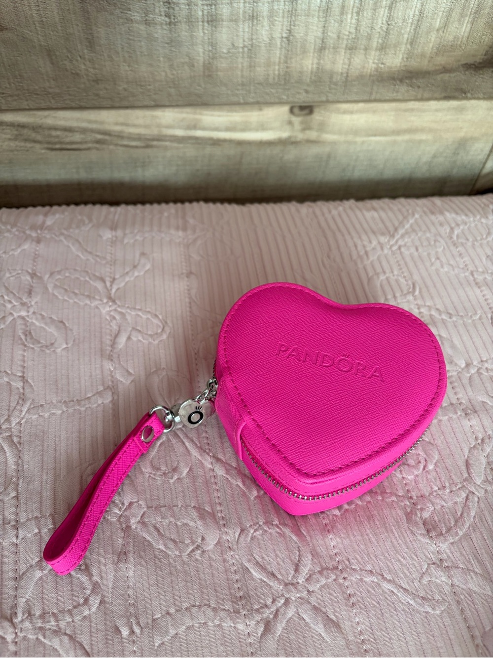 Pandora Hot Pink Heart-Shaped Jewelry Case Wristlet